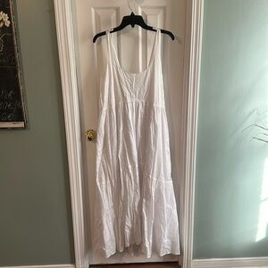 White crinkle cotton midi dress